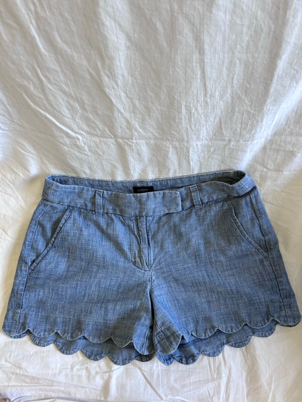 J. Crew Light Blue Chambray Scalloped Hem Shorts